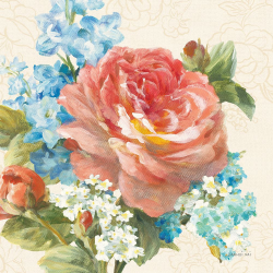 Červené květy s modrými