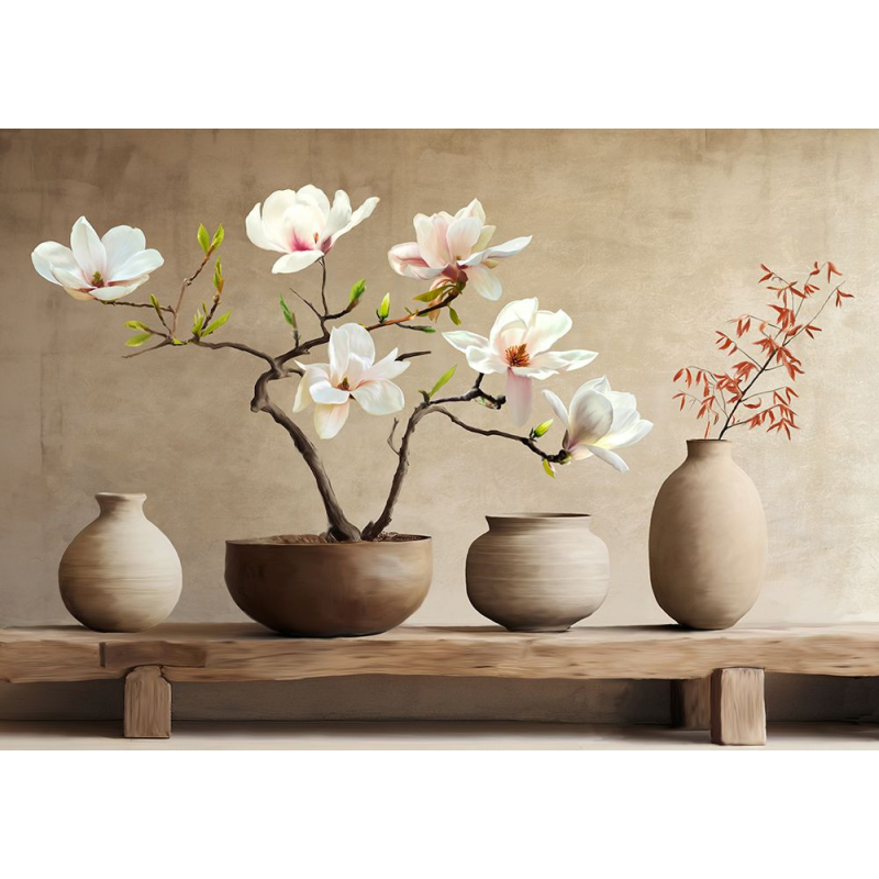 Vázy a větev magnólie
