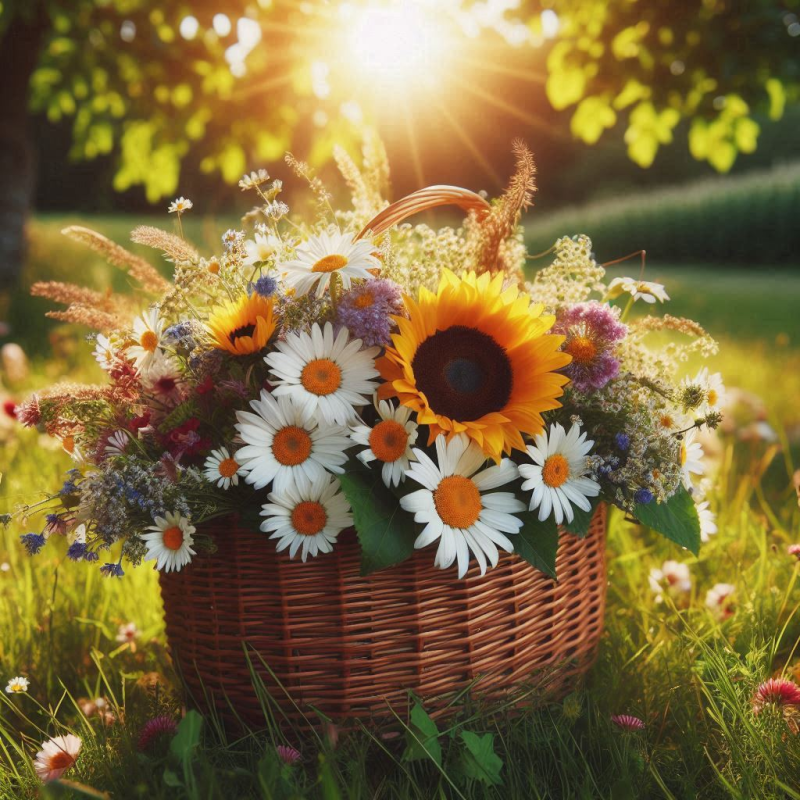 Luční kytice v košíku I