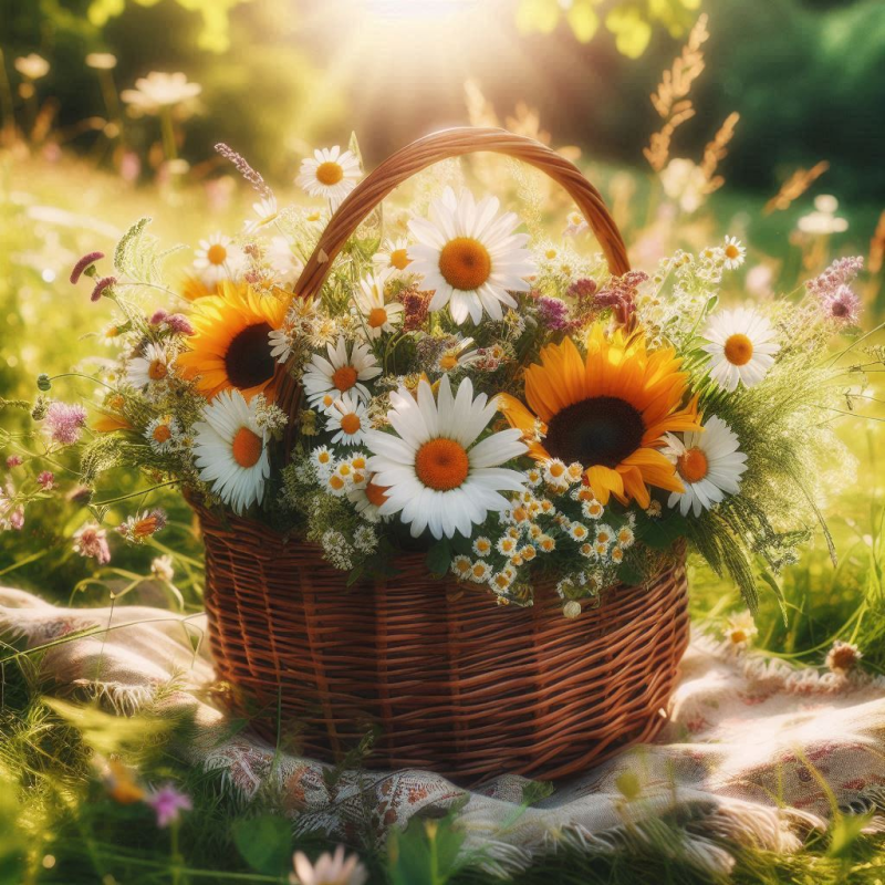 Luční kytice v košíku II