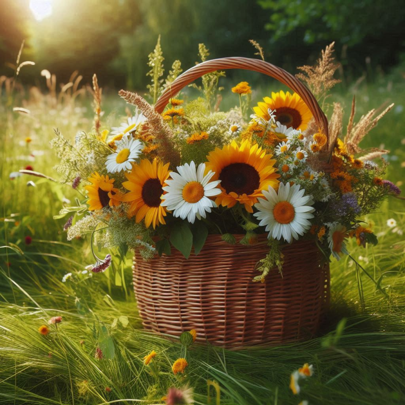 Luční kytice v košíku IV