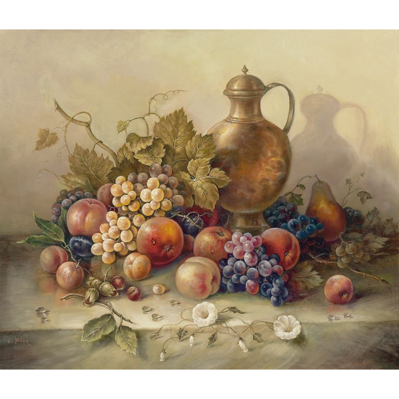 Ovocné zátiší 2 malba na desce