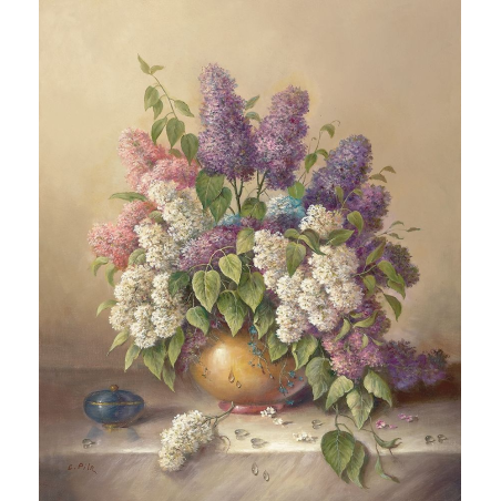 Šeříky ve váze 3 malba na desce