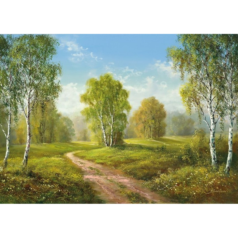 Obraz krajiny s lesní cestou