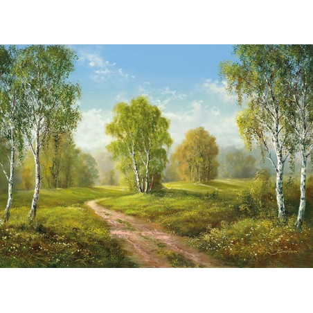 Obraz krajiny s lesní cestou