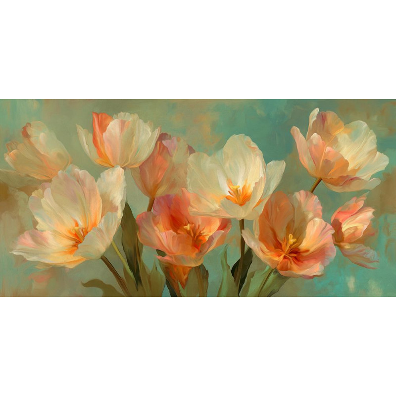 Tulipány na aqua pozadí