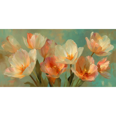 Tulipány na aqua pozadí